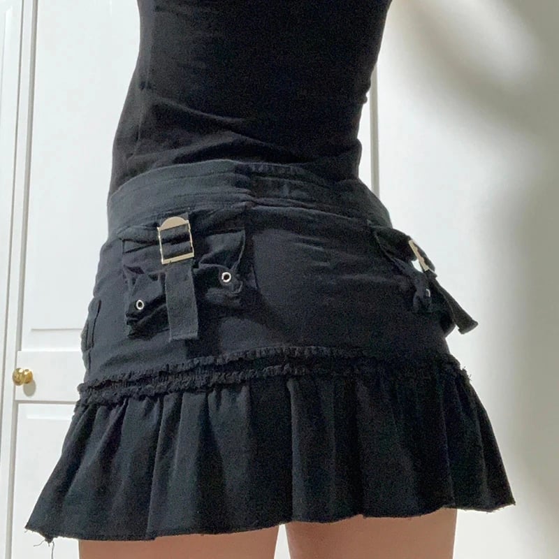 Black Denim Pleated Skirt