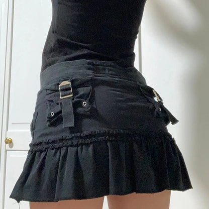 Black Denim Pleated Skirt