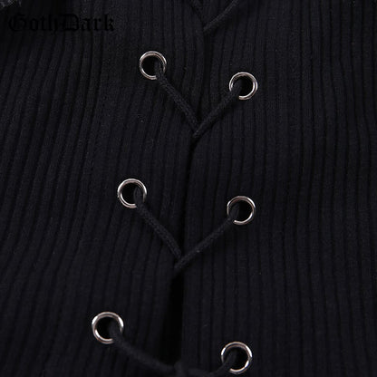 Sexy Black Goth Punk Lace Mesh Hallowout Eyelet Backless Transparent Patchwork T-shirt Top Corset E-Girl Kawaii Korean Japanese Harajuku Streetwear