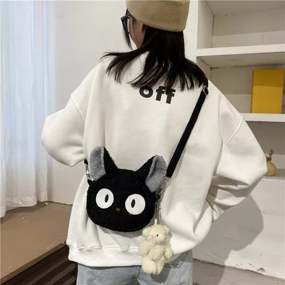 Cute 3D Black Cat Japanese Anime Cartoon Plush Shoulder Bag