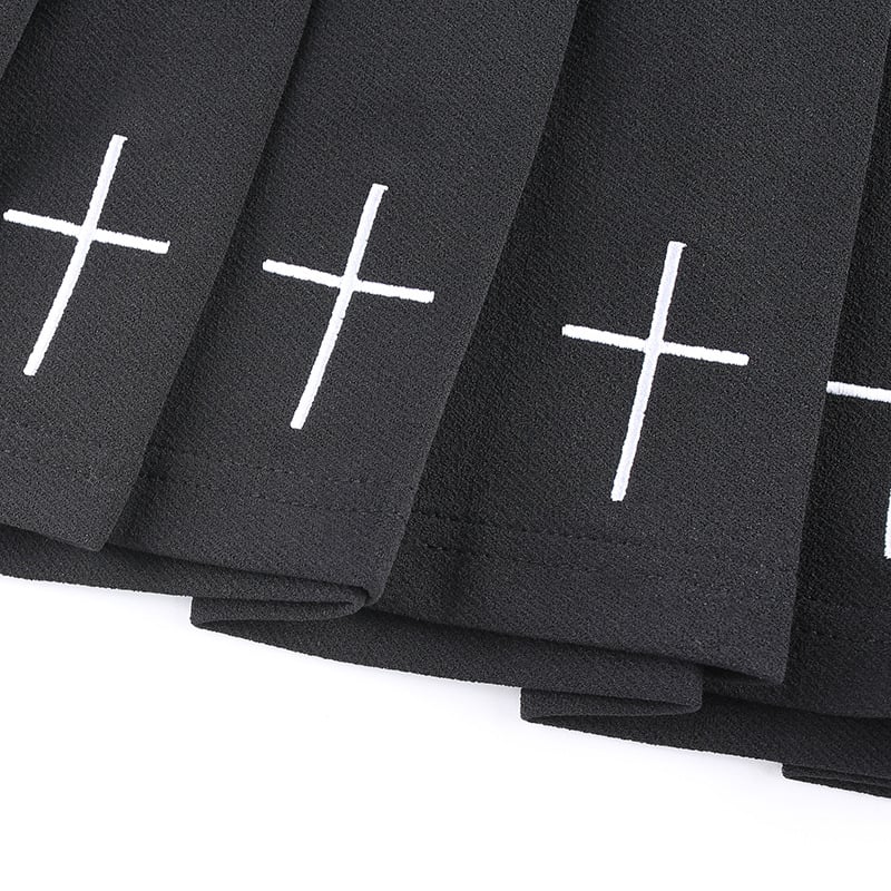 Cute Black Cross Print Goth Punk Pleated High Waisted Mini Skirt Bottom E-Girl Kawaii Korean Japanese Harajuku Retro Streetwear