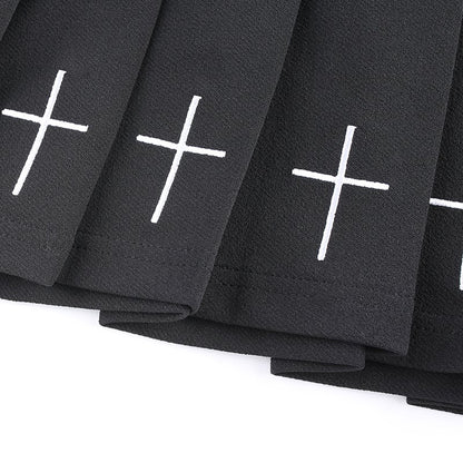 Cute Black Cross Print Goth Punk Pleated High Waisted Mini Skirt Bottom E-Girl Kawaii Korean Japanese Harajuku Retro Streetwear