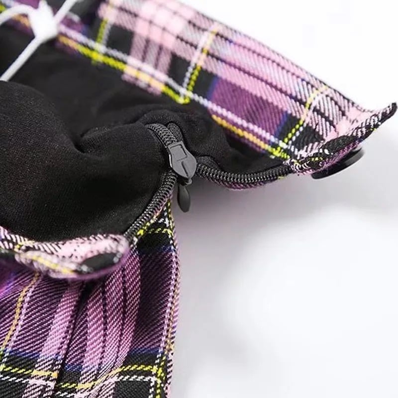 Purple Plaid Spring Summer High Waisted Pleated Skirt School Girl Skater Bottoms E-Girl Kawaii Korean Japanese Harajuku Streetwear