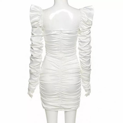 Cute Diamond Ruched Bandage Lace Up Hollow Out Long Sleeve Bodycon Dress Summer Party Club Aesthetic E-Girl Kawaii Korean Japanese Harajuku