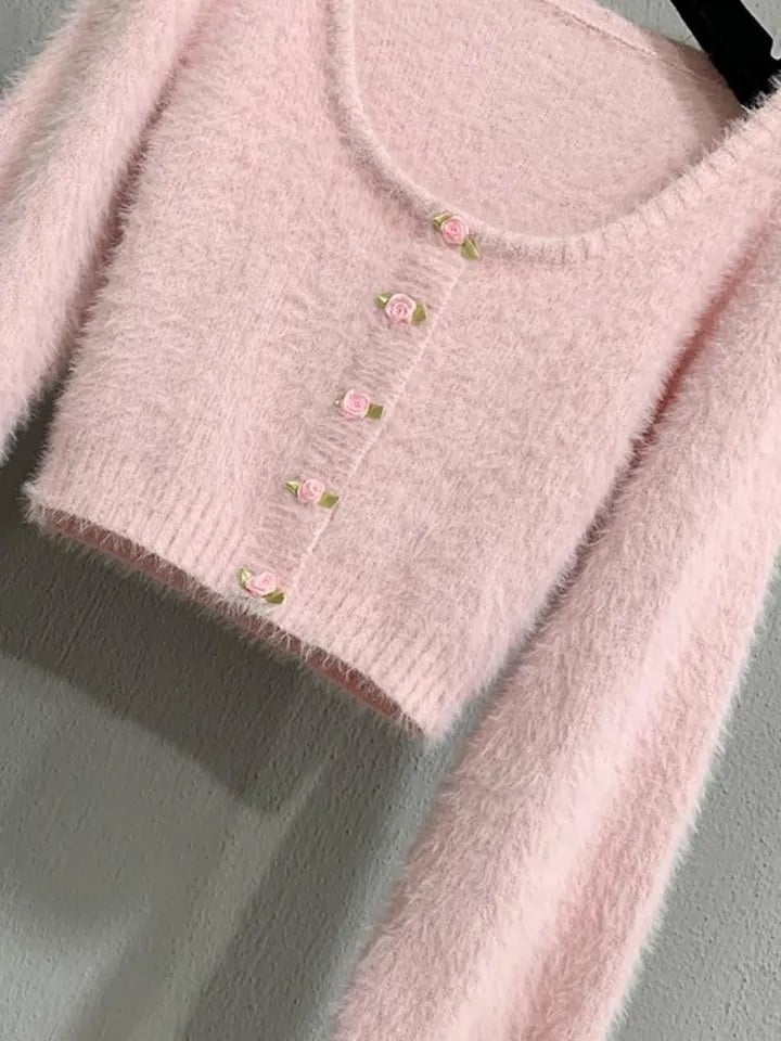 Fluffy Pink Rose Cardigan