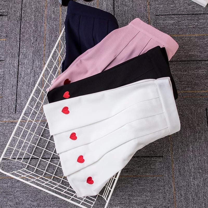 Cute Love Heart Pleated High Waist A-line Mini Skirt Summer Aesthetic Casual E-Girl Kawaii Korean Japanese Harajuku