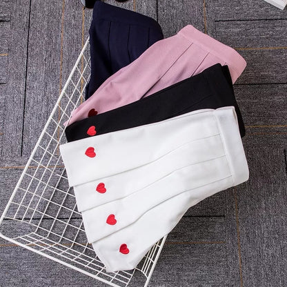 Cute Love Heart Pleated High Waist A-line Mini Skirt Summer Aesthetic Casual E-Girl Kawaii Korean Japanese Harajuku