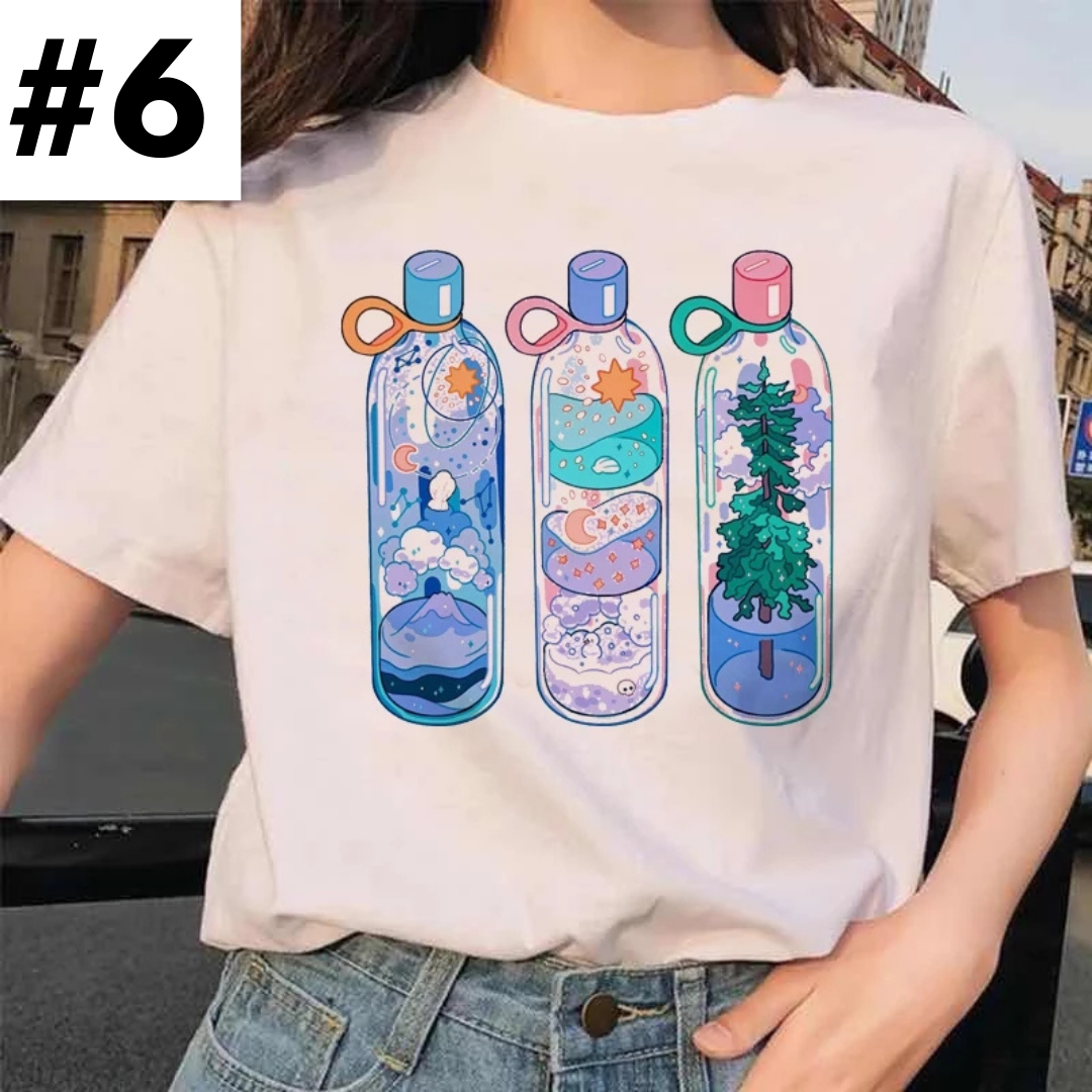 Cute Moon Water Soda Drink Can Print Oversized Short Sleeve Shirt Aesthetic Casual E-Girl Kawaii Korean Japanese Harajuku