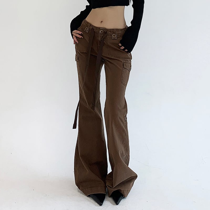 Brown Flare Boot Cut High Waist Trousers