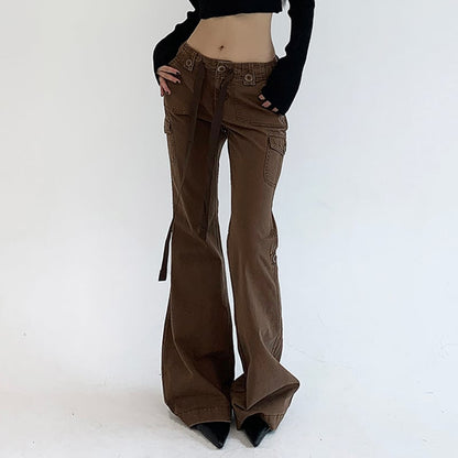 Brown Flare Boot Cut High Waist Trousers