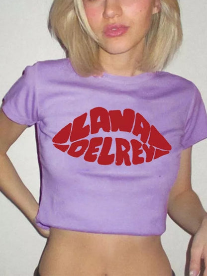 Music Letter Print Baby Cropped Short Sleeve T-shirt