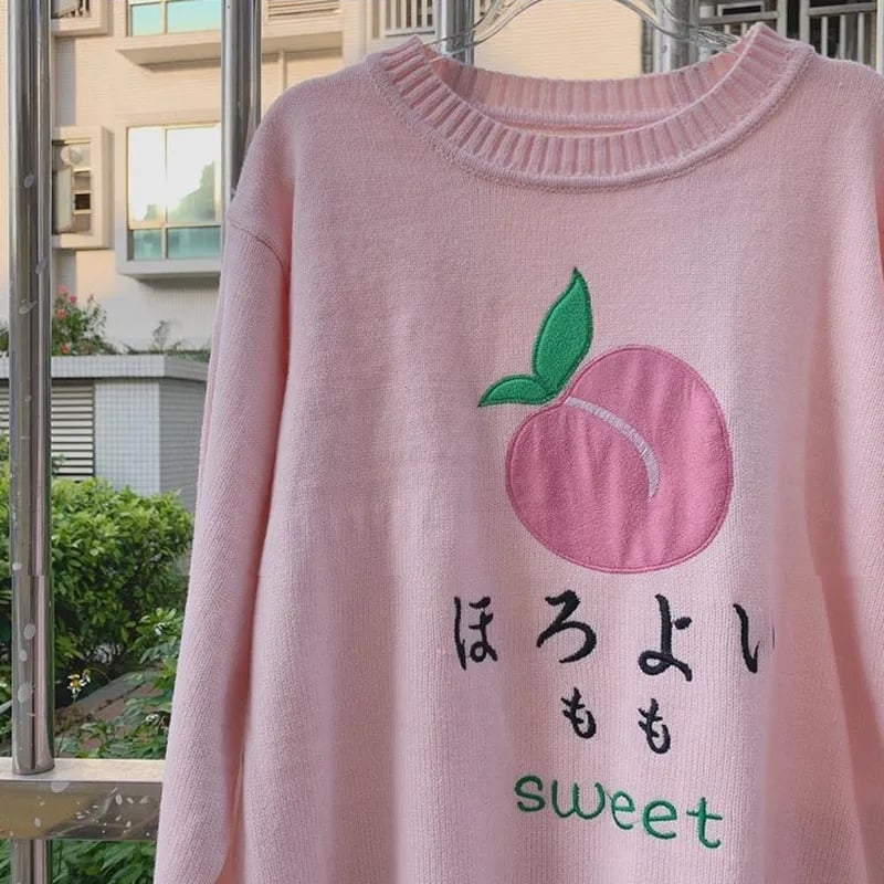 Sweet Pink Peach Embroidery Sweater