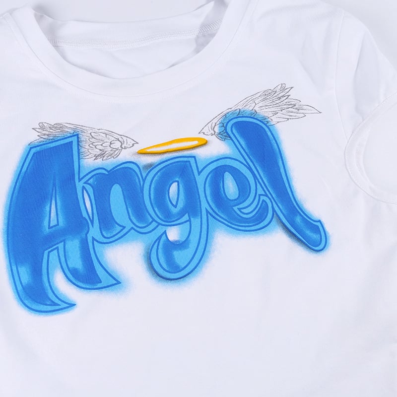 Sexy Angel Letter Graphic Print Casual Summer Short Sleeve Shirt T-shirt Tee Top E-Girl Kawaii Korean Japanese Harajuku Retro Streetwear Fashion