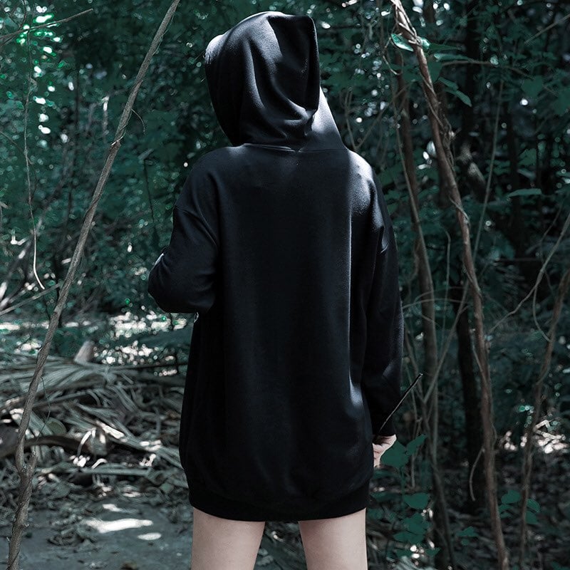Cute Black Witch Anime Girl Cartoon Print Hoodie Sweater Sweatshirt Pullover Shirt Goth Punk E-Girl Kawaii Korean Japanese Harajuku Streetwear