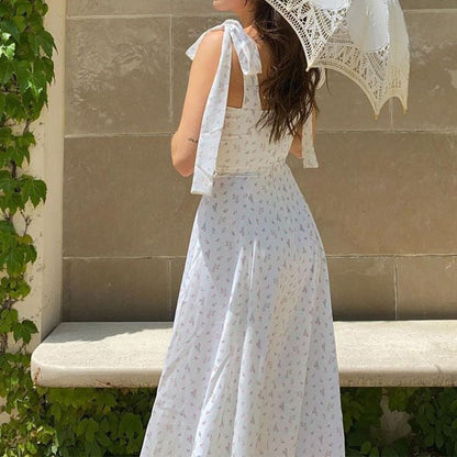Floral V Neck Backless Split Dress