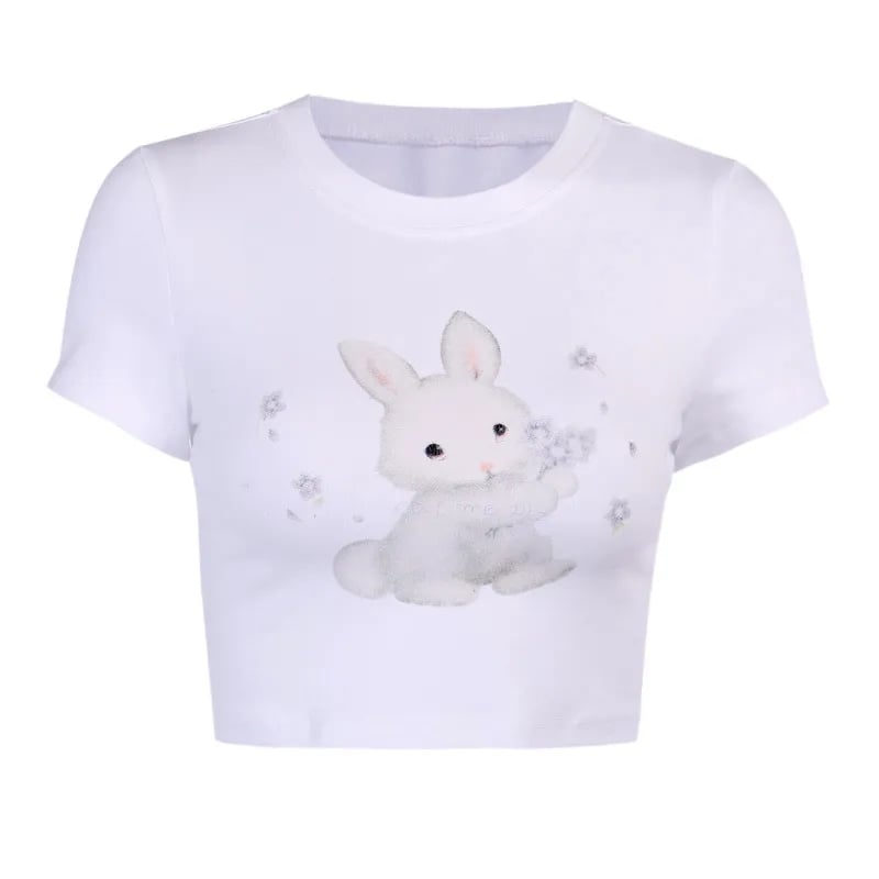 Rabbit Print Short Sleeve Crop Top