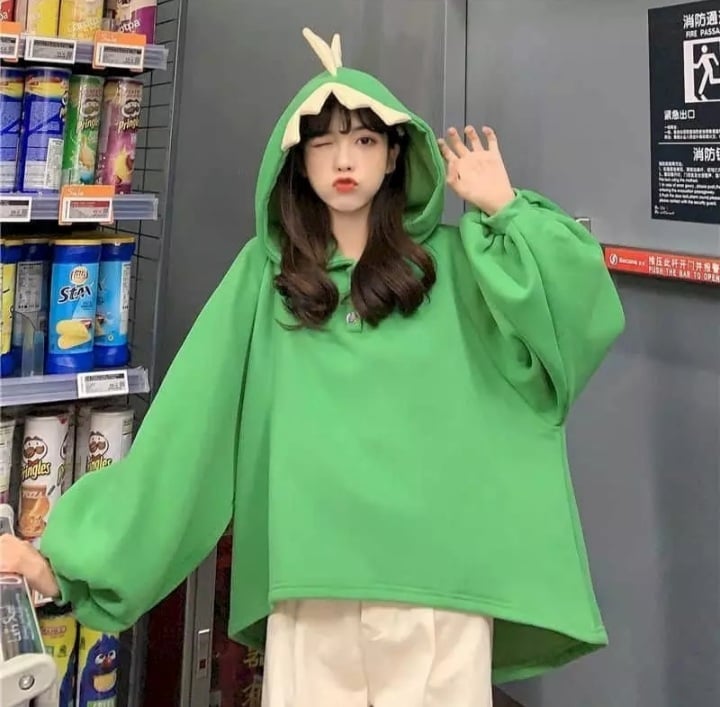 Cute 3D Dinosaur Cartoon Costume Loose Fleece Hoodie Jacket Sweatshirt Aesthetic Casual E-Girl Kawaii Korean Japanese Harajuku