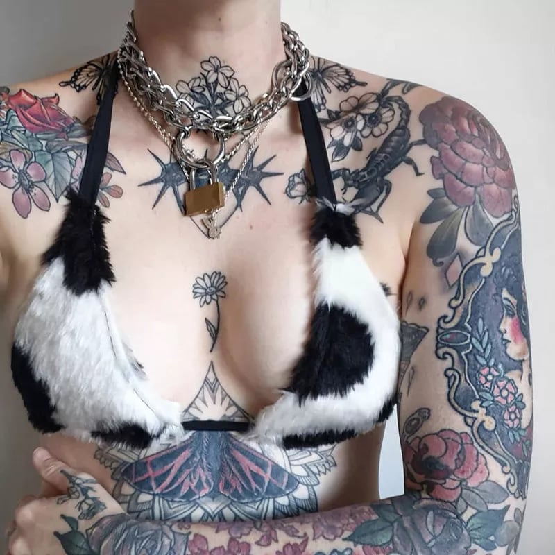 Cute Sexy Cow Pattern Fluffy Camisole Tank Crop Top Sleeveless Shirt Summer Aesthetic Casual E-Girl Kawaii Korean Japanese Harajuku