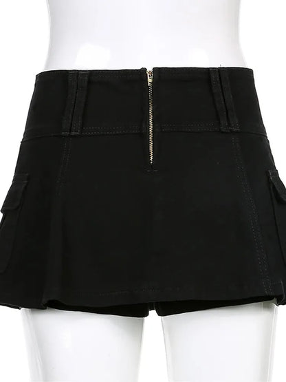 White Denim A-Line Low Waist Skirt