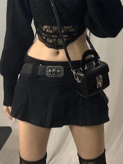 White Denim A-Line Low Waist Skirt