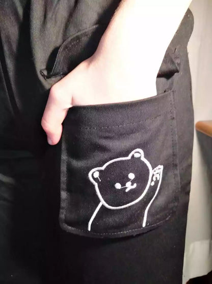 Cute Black Khaki Bear Embroidery Wide Leg Pants Women Casual High Waisted Loose Long Straight Bottom E-Girl Kawaii Korean Japanese Harajuku Streetwear