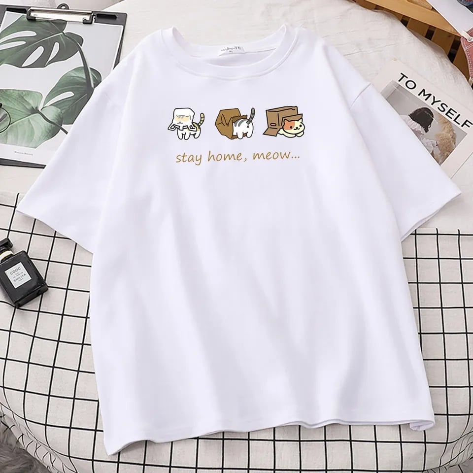 Cat Box Print Short Sleeve T-shirt