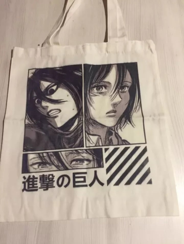 Cute Titan Anime Cartoon Print Canvas Tote Bag Shopping Shoulder Bag Aesthetic Casual Summer E-Girl Kawaii Korean Japanese Harajuku