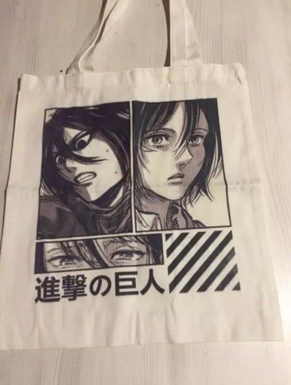 Cute Titan Anime Cartoon Print Canvas Tote Bag Shopping Shoulder Bag Aesthetic Casual Summer E-Girl Kawaii Korean Japanese Harajuku