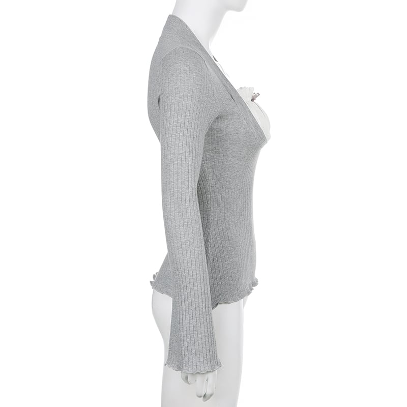 2PCS Milkmaid Patchwork Long Sleeve T-shirt
