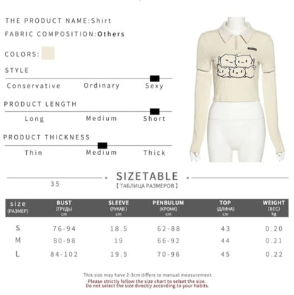 Cute Beige Cat Cartoon Embroidery Long Sleeve Detachable Shirt Crop Top Kpop Punk Summer Aesthetic Casual E-Girl Kawaii Korean Japanese Harajuku