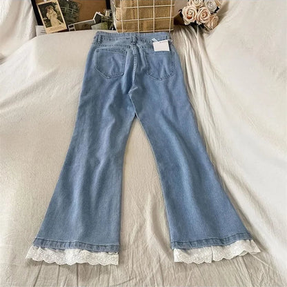 Sweet High Waist Lace Flare Jeans
