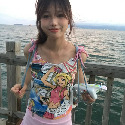 Anime Colorful Print Tank Top