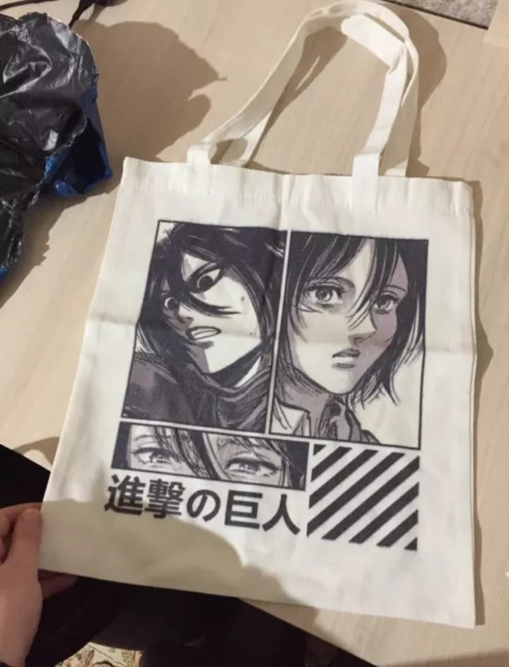Cute Titan Anime Cartoon Print Canvas Tote Bag Shopping Shoulder Bag Aesthetic Casual Summer E-Girl Kawaii Korean Japanese Harajuku