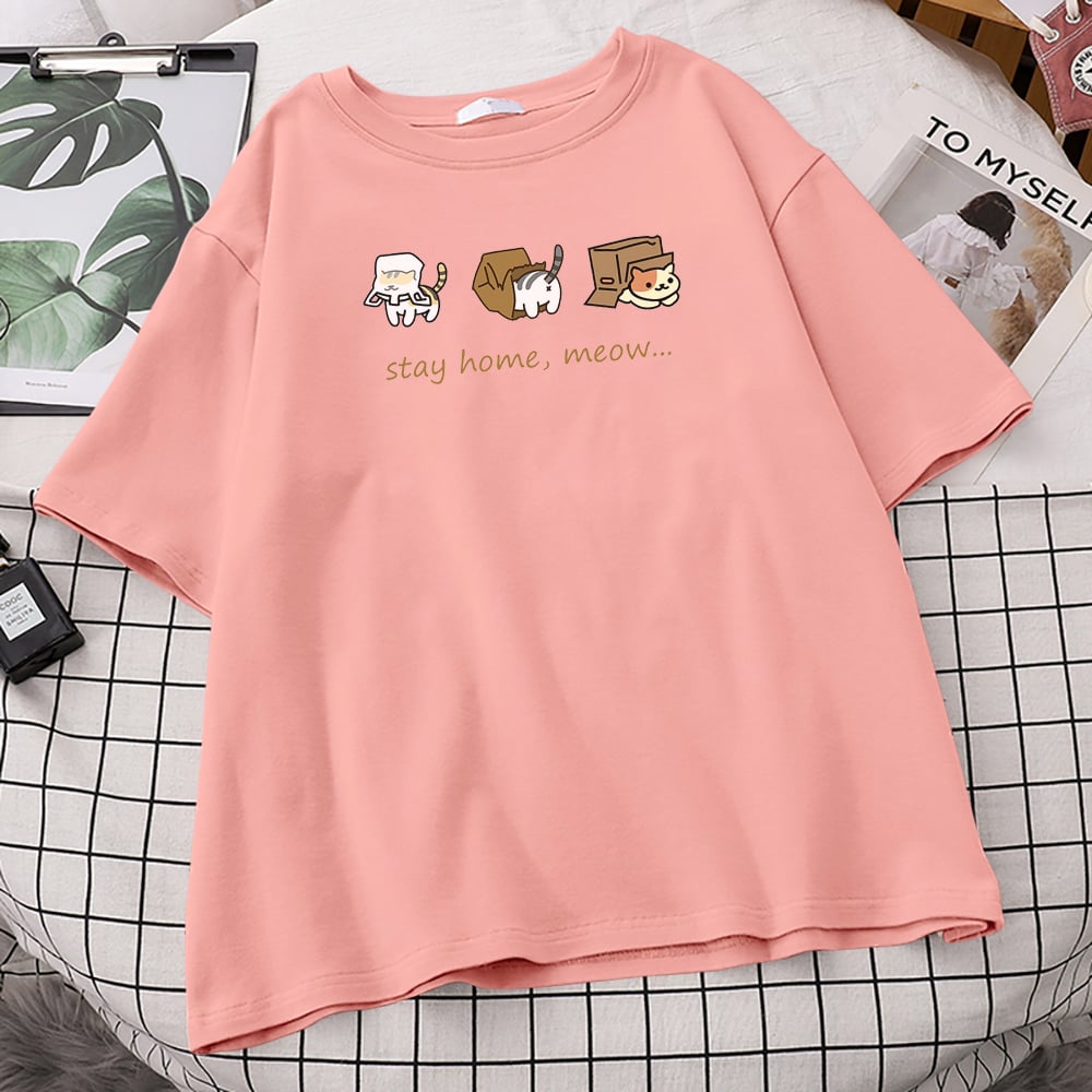 Cat Box Print Short Sleeve T-shirt