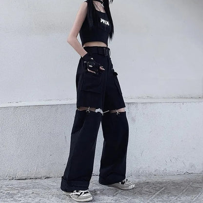 Black Cut Out Oversized Pocket Cargo Pants