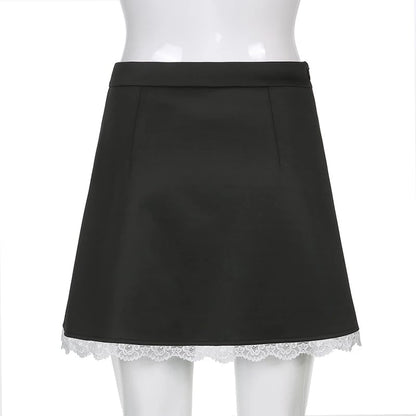 Cute Black Maid Lace Trim Mini Skirt 90s Party Summer Aesthetic Casual E-Girl Kawaii Korean Japanese Harajuku