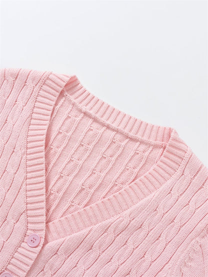 Pink Cable Knit Button Up Cardigan