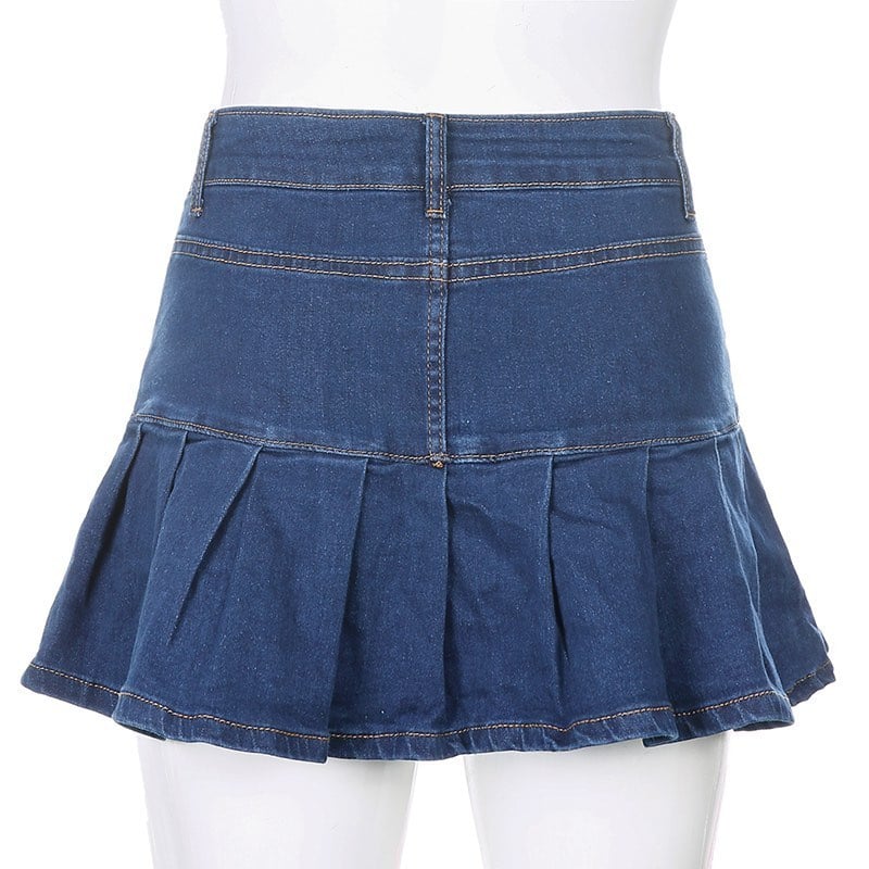 Cute High Waisted Pleated Denim Zipper Mini Skirt Blue Pink Bottoms Club Aesthetic Summer Party E-Girl Kawaii Korean Japanese Harajuku Streetwear