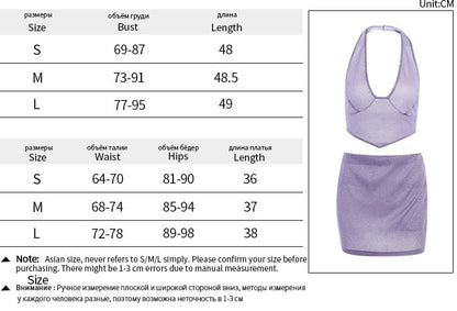 2PCS Purple Shimmer V Neck Dress