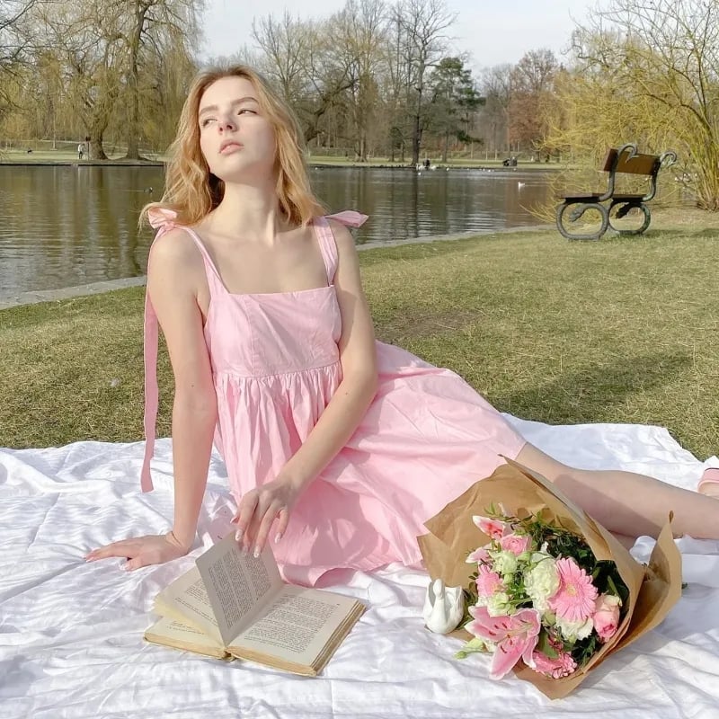Pink Bow Tie Up Mini Dress