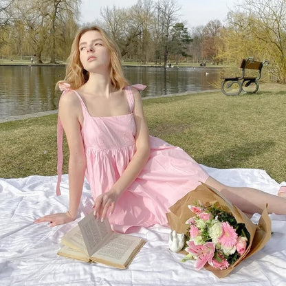 Pink Bow Tie Up Mini Dress