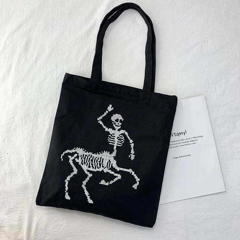Cute Skeleton Skull Butterfly Wing Print Shoulder Bag Canvas Eco Tote Aesthetic Casual Summer E-Girl Kawaii Korean Japanese Harajuku