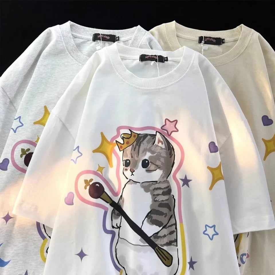 Cat Crown Print Short Sleeve T-shirt