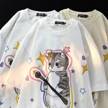 Cat Crown Print Short Sleeve T-shirt