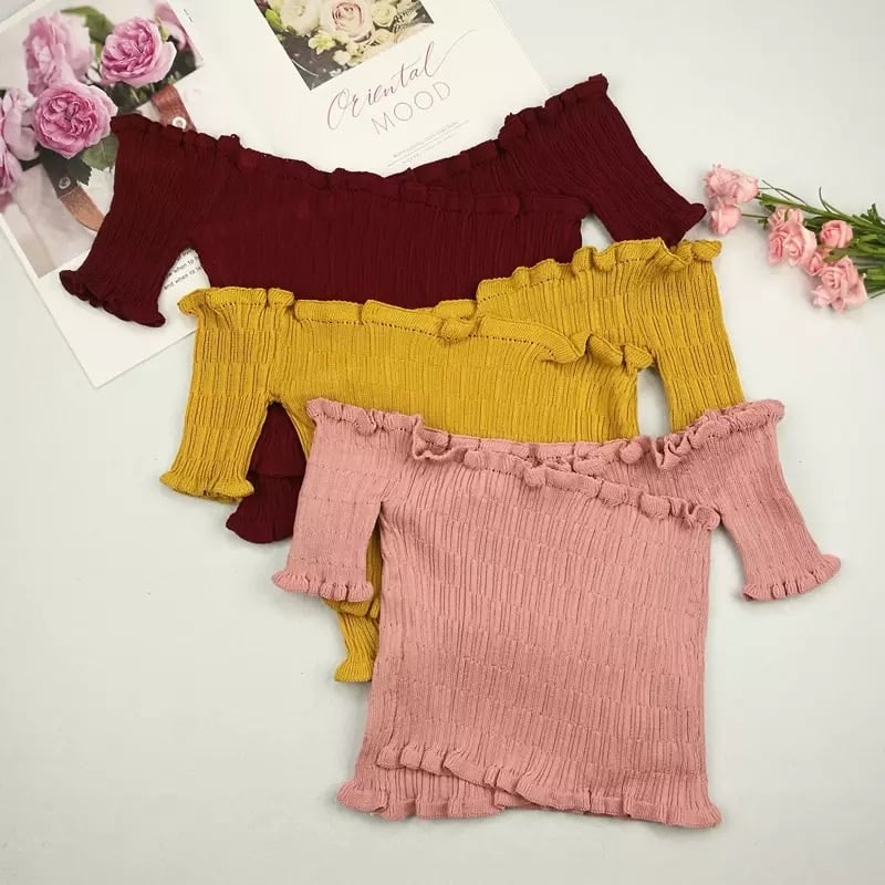 Cute Sexy Knit Crochet Off Shoulder Crop Top Shirt Tee T-shirt E-Girl Kawaii Korean Japanese Harajuku Retro Streetwear Aesthetic