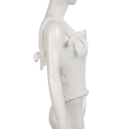 White Bow Knit Tank Top