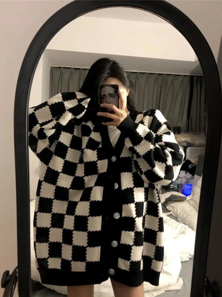 Black & White Plaid Oversized Sweater