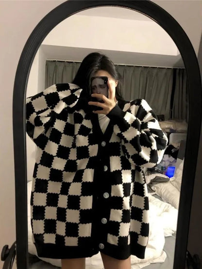 Black & White Plaid Oversized Sweater