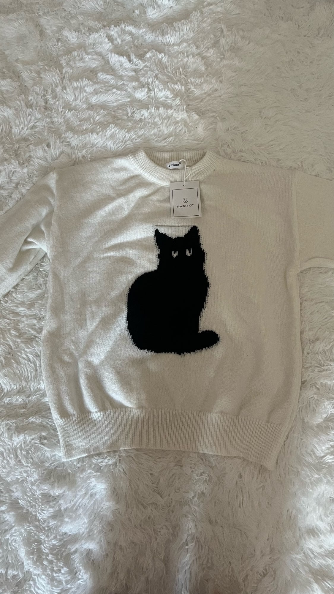 Black Cat Print Long Sleeve Sweater
