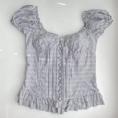 Plaid Milkmaid Ruffle Puff Sleeve Top